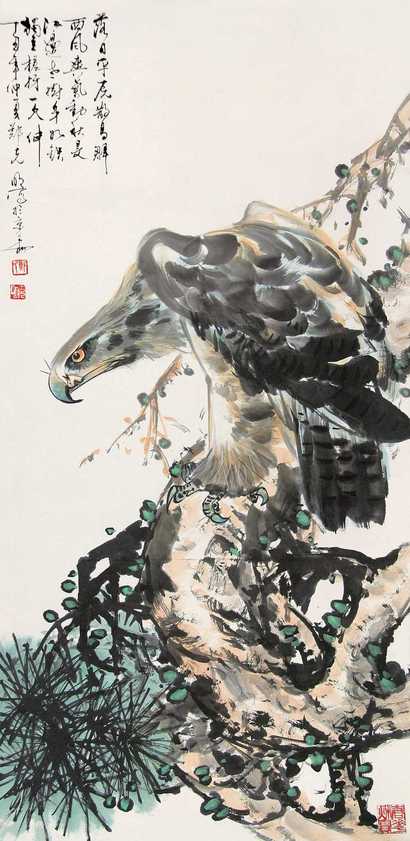 郑克明 鹰 立轴